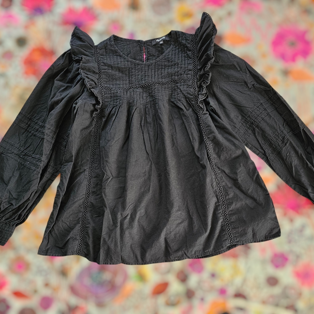 Madewell Black Long-Sleeve Ruffled Peasant Top